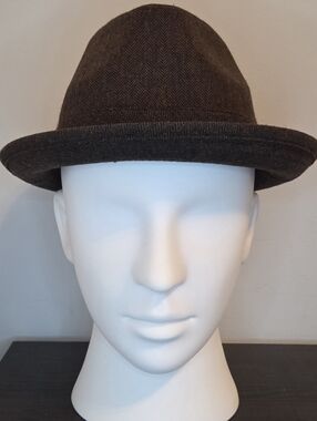 JOS A Bank Wool Blend Herringbone Fedora Hat Brown Classic Mens Large